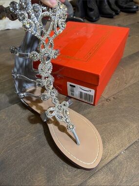 Women's Silver Jeweled Gladiator Sandals - Elegant Strappy Style